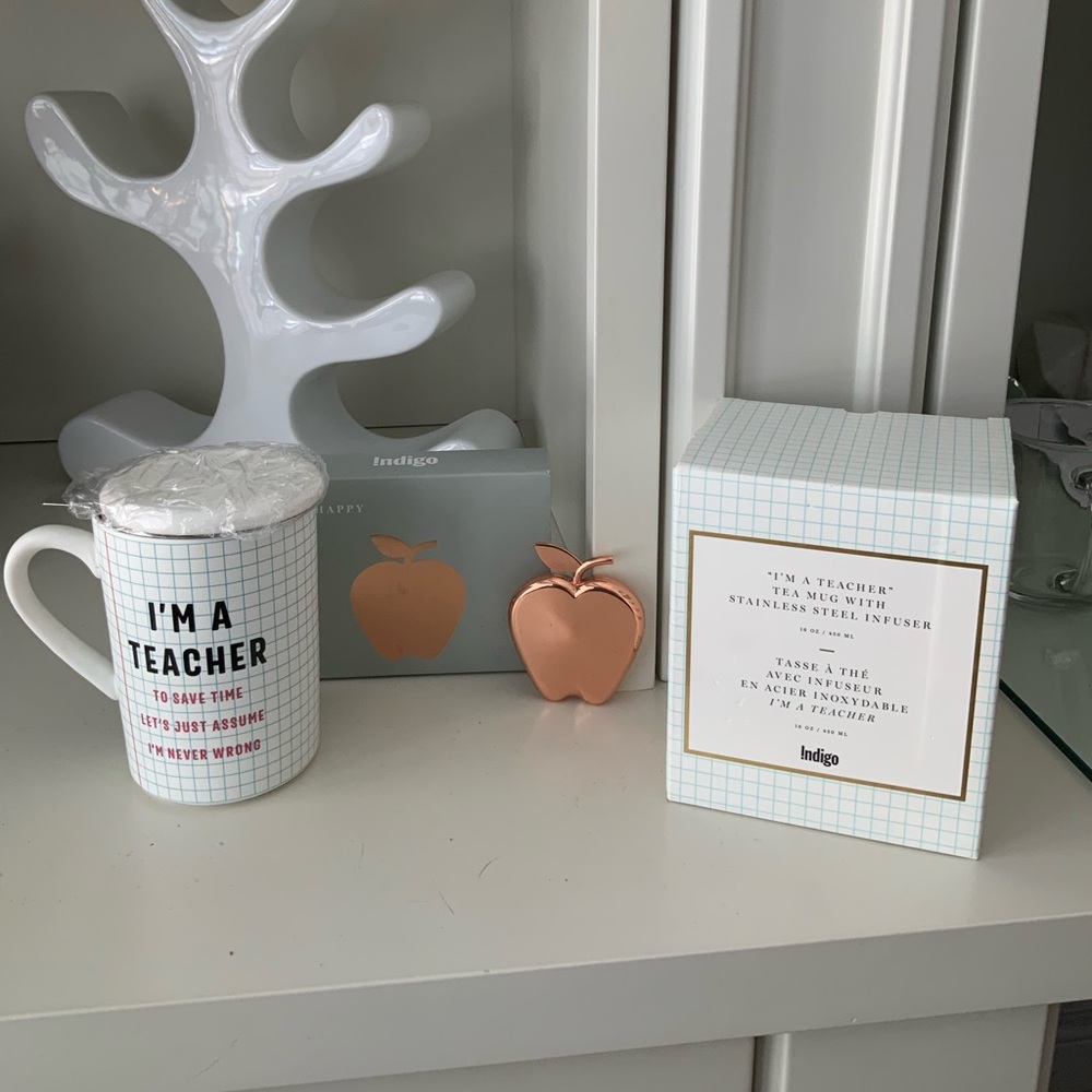 INDIGO CHAPTERS Teacher Gift Set LOT Mug + Copper Decor Apple NEW